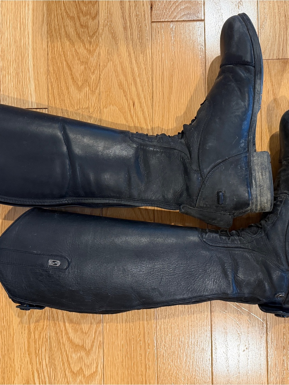 Black Tall Leather Riding Boots - Unbranded
